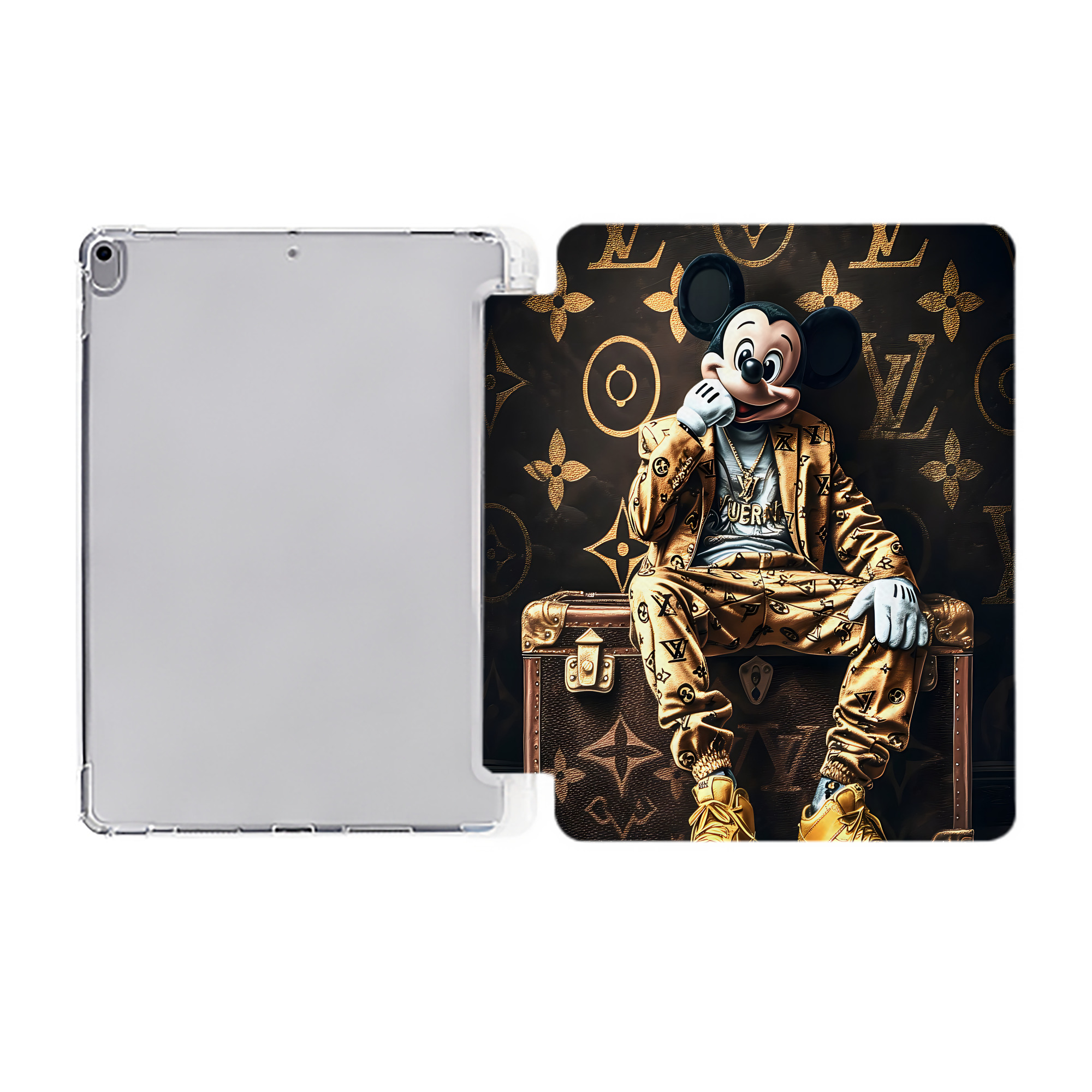 （画像用） ミッキーマウス Mickey Mouse IPad ケース ペン収納付き 三つ折りスタンド PUレザー×シリコン 対応機種9.5/10.5/10.9インチ